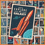 Set of 52 waterproof Vintage Retro Space Stickers, astronaut space stickers, cute space decals for l