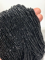 หินนิลดำ เหลี่ยมเพชร ขนาด 2มม. 1 เส้น อะไหล่ร้อยเครื่องประดับ อะไหล่ร้อยสร้อย One line of Natural black Spinel 2mm rondelle faceted tiny seed beads gemstone jewelry making supplies