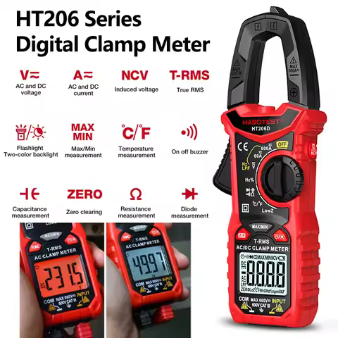 Digital Clamp Meter HT206A HT206B HT206D 600A AC DC Current Two-color Backlight Hz Capacitance NCV O