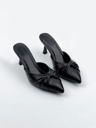 Dép Guốc Nữ Cao Gót Mũi Nhọn Phối Nơ 7cm Giày Sục Nữ 7 Phân Gót Nhọn Thời Trang NUDDO_ NS12