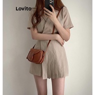 Lovito Casual Plain Pleated Dress for Women LNE42315