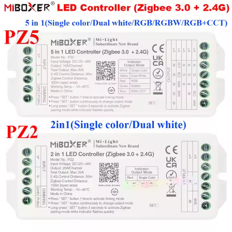 Miboxer 2IN1-PZ2/ 5IN1-PZ5 Zigbee3.0 +2.4G RF LED Controller DC12~48V Max 20A For Single/Dual Color 