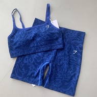 Gymshark Rhine Seamless Knit Bra Shorts - Blue Leopard Print Fitness Wear