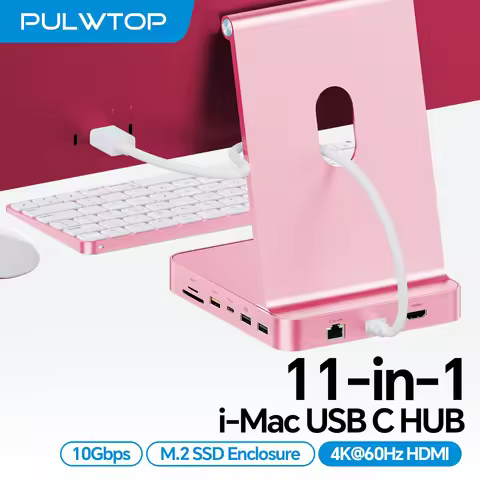 PULWTOP Upgraded USB C Hub for iMac 24 Inch M1/M3/M4, with 4K HDMI, 2.5G Ethernet, USB A/C 10Gbps, S
