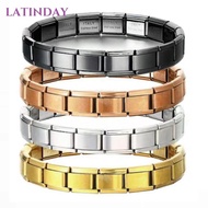 LATINDAY Italy Bracelets, Square Stretchable Italian Modules,  Stainless Steel Italian Charm Bracele