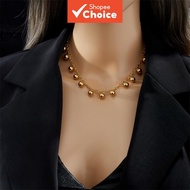 Elegant layered gold ball drop stainless steel necklace for women not fade