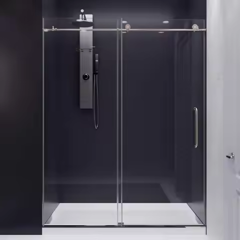 Frameless Shower Door, Brushed Nickel Madam Complete Shower Kit Water Repellent Sliding Glass Panel 