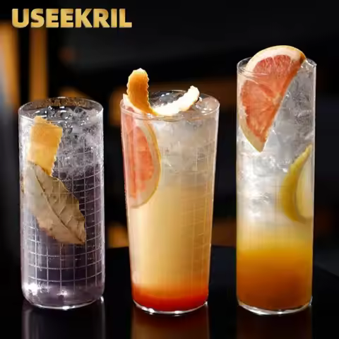 Ultra-Thin Etched Collins Glass Cup,Highball Glass Cups,Tapered Grid Cocktail Glasses Cups,Gin & Ton