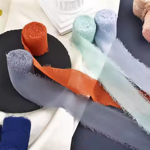 Edged Chiffon Ribbon Silk-Like Ribbons Wedding Invitation Bouquet Fabric Ribbons 4cmx5m Christmas De