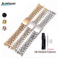 Aotelayer 13 17 18 19 20 21 22mm Width Five Beads Full Stainless Steel Cuved End Strap For Rolex Journal Daytona Submariner Water Ghost Watch Bracelet With tools