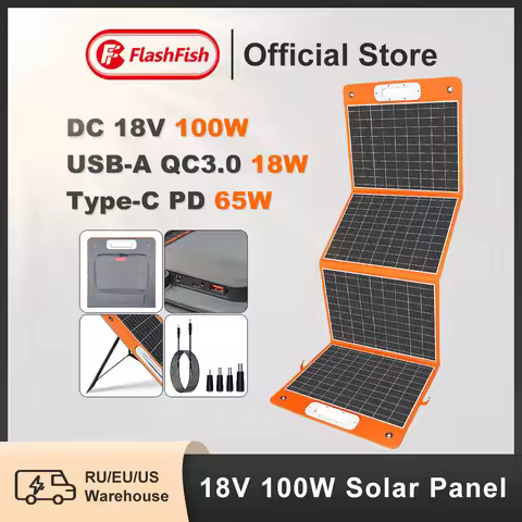 FF Flashfish 18V 100W Foldable Solar Panel Portable Solar Charger DC Output PD Type-c QC3.0 for Phon