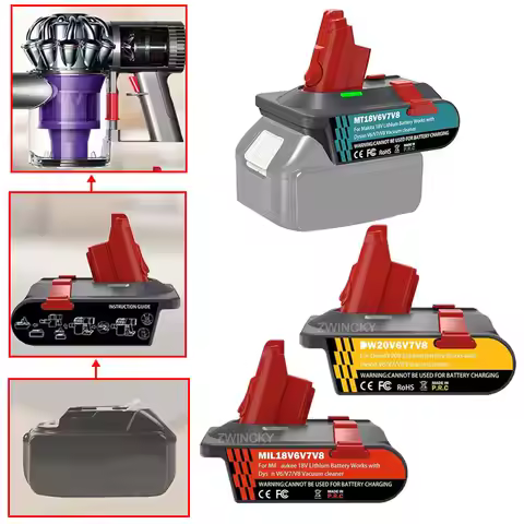 For Dyson Converter Adapter For DeWalt/Makita/Milwaukee 18V Lithium Battery to For Dyson V8 V7 V6 Va