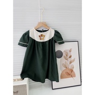 [Real Picture + Designer Goods] Green Dress Embroidered LINEN Material For Girls 8-24kg