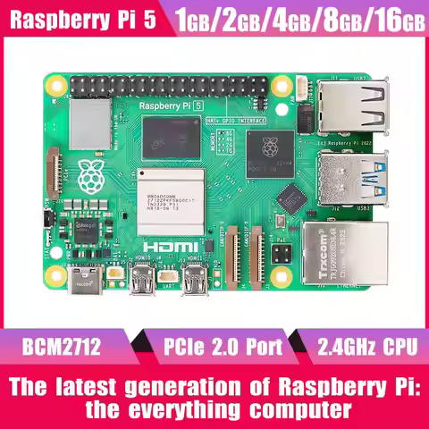 Original Raspberry Pi 5 1G 2G 4G 8G 16G RAM Development Board AI Large Model Kit Cortex-A76 Case Fan