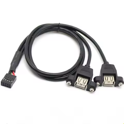 9Pin to 2-Port USB 2.0 Panel Mount Motherboard Data Extension Cable with Screws Dupont 2.54mm Distan