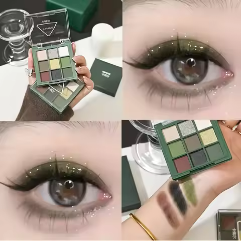 Green series 9-color eye shadow palette - vibrant colors, shiny eye makeup palette, waterproof and d