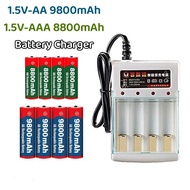 2026 Rechargeable Battery 1.5V AA 9800mAh 1.5V AAA 8800mAh Alkaline with Charger for Toy Clock Radio