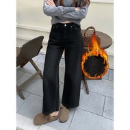 [Express Delivery-Bangkok] FA2SHOP Model CV76 Winter Fleece-Lined Jeans Straight-Leg Pants