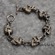 Brass bracelet, antique brass cast brass skull bracelet (medium size) VT06D