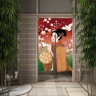 Japanese Style Door Curtain Geisha Oiran Blossoms Partition Kitchen Sushi Porch Doorway Entrance Hanging Half-Curtain Room Decor