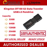 [Ready Stock]Kingston Pendrive DataTraveler 100G3 USB 3.0 Up To 100MB/S Flashdrive (DT100G3/32GB/64GB/128GB/256GB/512GB)