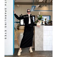 One Set Rok + Jaket Bomber Cargo ZAHRA Setelan Set Rok Terbaru Korean Style Bahan Fleece Premium One