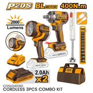 BUILDMATE Ingco 3PCS Combo Kit Cordless Impact Wrench with Work Lamp Hand Blender Impact Socket Set 