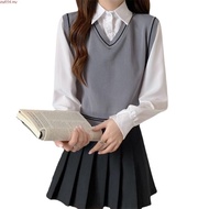 SA3017 -M'SIA Ready Stock Long Sve Knitted Material Women Top 港味chic假两件短款长袖衬衫针织上衣