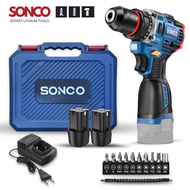 SONCO 18V Brushless Hammer Cordless Impact Drill Cordless Hammer Drill 23+1 Torque Drill Tool Set