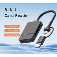 Multifunction USB 3.0/Type-C 8 in 1 Card Reader CF/XD/TF/SD/MS Card OTG ABS Material For Computer Mo