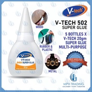 V-TECH 502 Super Glue Multi-purpose Glue With 3 Second Glue 20gm (1 Set 5 bottle)
