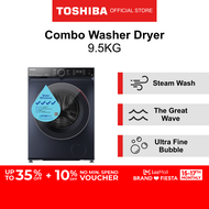 [FREE GIFT]Toshiba T15 TWD-BM105GF4S Morandi Gray 15mins Quick Wash Front Load Combo Washer Dryer 9.5/ 7kgWater Efficiency 4 Ticks