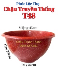 5 Cái Chậu Nhựa Truyền Thống Phúc Lộc Thọ THUẬN THÀNH Trồng Cây-Mẫu T48-Màu Đỏ Đá