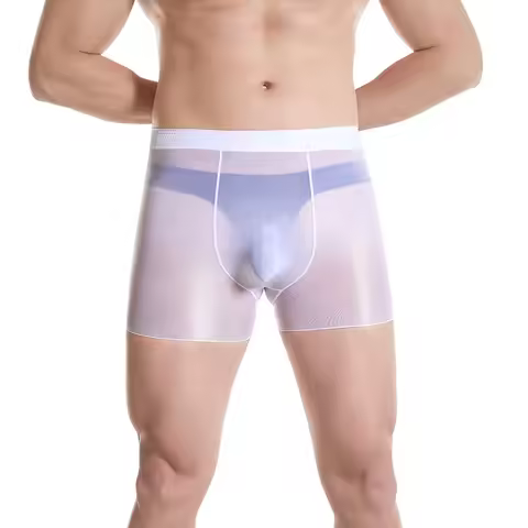 Mens Boxer Shorts Sissy Translucent Bulge Pouch Panties Glossy Stretchy Underwear Bikini Brief Sissy