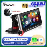Podofo 6.86 Inch Car Dash Cam 4k DVR Monitor Carplay Android Car Screen Smart Player Bluetooth Apple Airplay Dashboard Recording