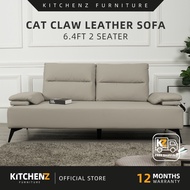 [FREE Shipping] KitchenZ 2 Seater Cat Claw TPU Leather Adjustable Armrest Sofa Bed - Dark Grey/Light