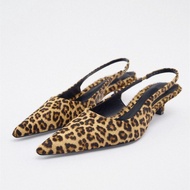 NEW imported ZARAˉ New Womens Shoes Leopard Print Animal Print Dew Heel Low Heel Shoes French Temper