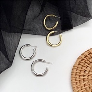 Minimalist Edgy C Stud Earrings S925 Gold Silver Classic E227