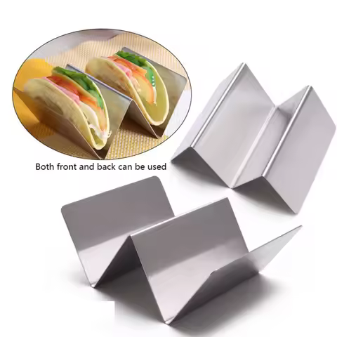 2/3 Grids Taco Holder Available on Both Sides Hollowed Out Corn Tortilla Tray Stainless Steel Handle