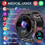 2024 New Uric Acid Non invasive Blood Glucose Smart Watch Men Bluetooth Call Blood Lipid Blood Oxygen Blood Pressure Smartwatch