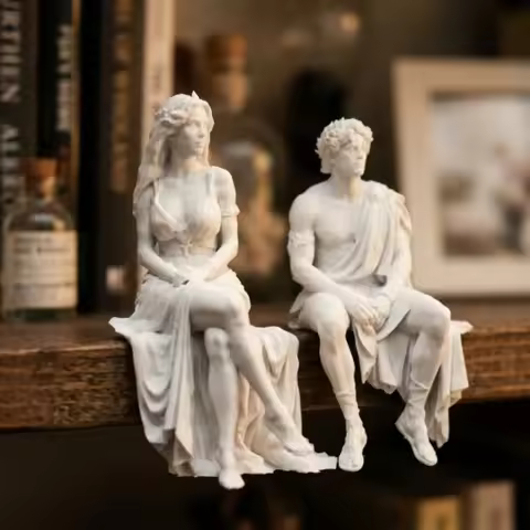 Classical Myth Male Female Small Statue 3D Printed Greek God Edge Seated Figurine Edge-hanging Deskt