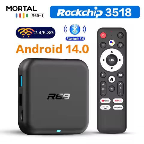 R69-1 Android 14 TV Box Rockchip RK3518 4K Ultra HD Dual WiFi 2.4G/5G Smart Set Top Box Voice Contro