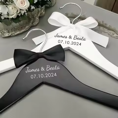 Personalized Wedding Hanger For Bride and Groom Custom Bridal Wedding Dress Wood Hanger Groomsmen Br