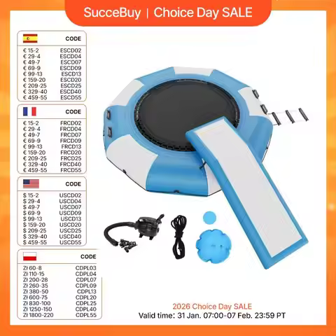 SucceBuy 10ft Inflatable Water Bouncer Recreational Water Trampoline Portable Bounce Swim Platform w