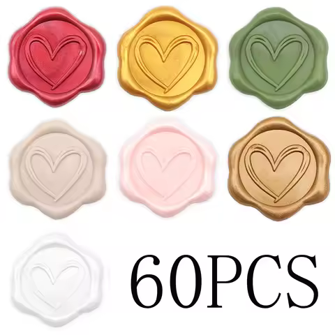 60PCS Heart Wax Seal Stickers, 7 COLORS Wedding Invitation Envelope Seal Stickers, Self- Adhesive Wa