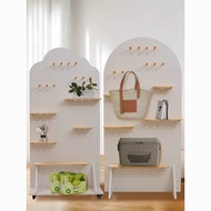 📦Fast Ship📦Solid Wood Pegboard Storage Display Rack, Entryway Screen Room Divider, Mobile Shelf with