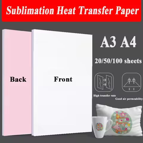 20/100 Sheets A4 A3 Sublimation Heat Transfer Paper for Polyester T-Shirt Cushion Fabrics Cloth Phon