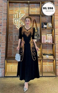 Đầm Đi Tiệc [Salu Store] Mã HL598 Dáng Đầm Dài Cổ Lượn Sóng Chất Vải Thun Nhũ cổ lượn sóng đính Đá D