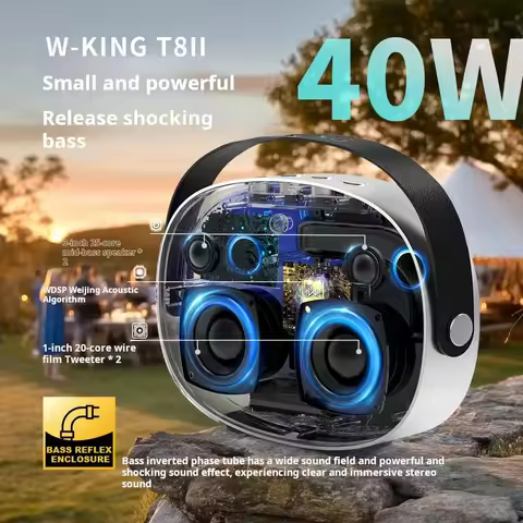 W-King T8II Portable Bluetooth Speaker 40W Loud Stereo Sound 2 Bass Radiator for Party Outdoor Campi