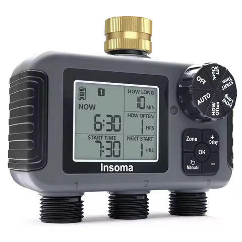 Insome Automatic Water Timer 3 Outlets Dip Watering Hose Faucet Sprinkler Timer Independent Control 